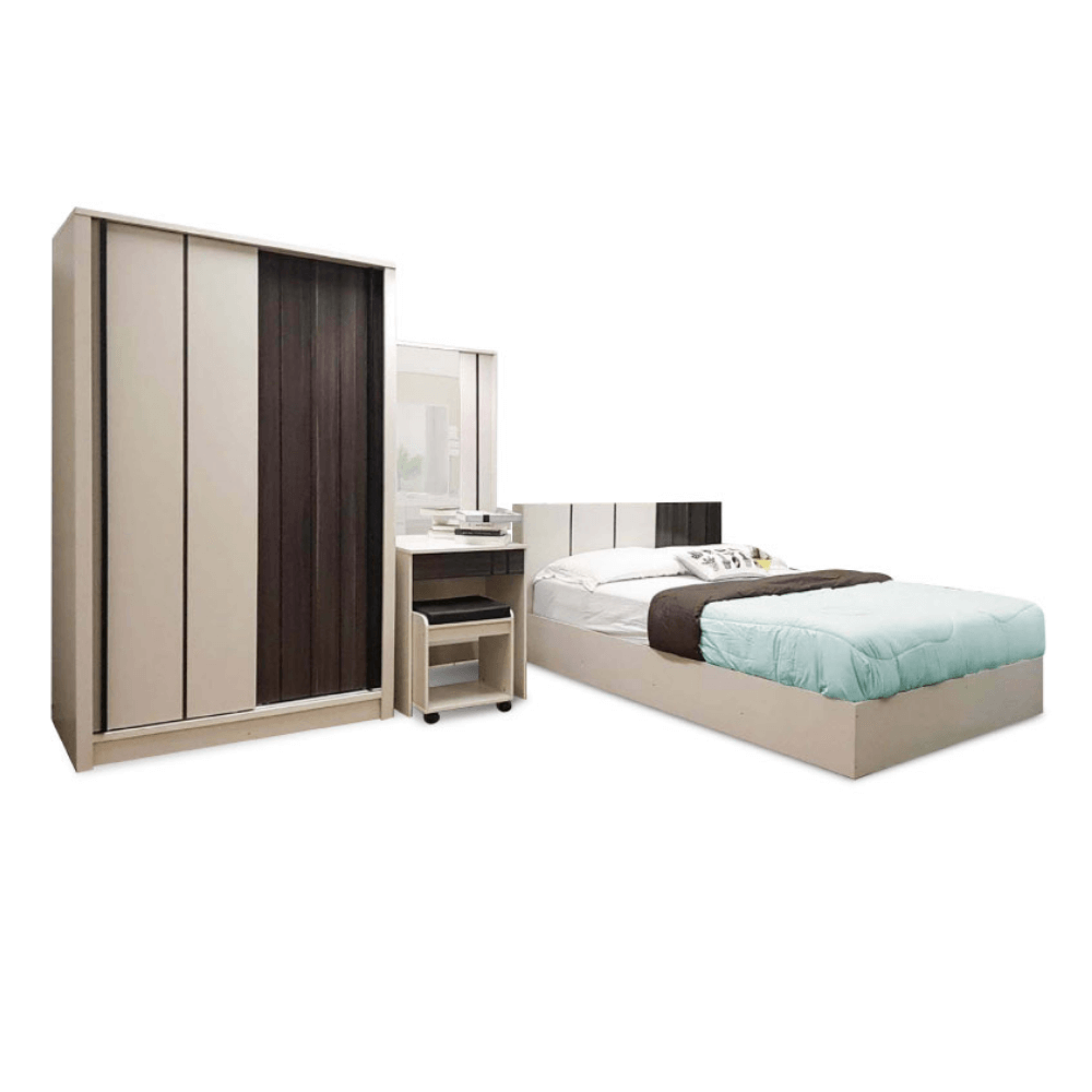 ชุดห้องนอน + ที่นอน PVC 5 ฟุต WISDOM DESIGN FURNITURE รุ่น COOPER สี ครีม/มอคค่า_0