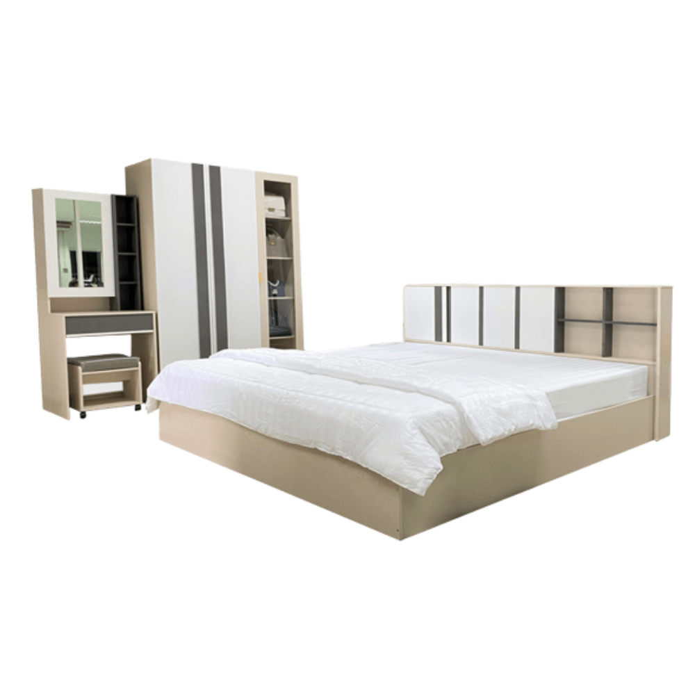 ชุดห้องนอน + ที่นอน PVC 6 ฟุต WISDOM DESIGN FURNITURE รุ่น CITY เบจ/ซิลค์_0