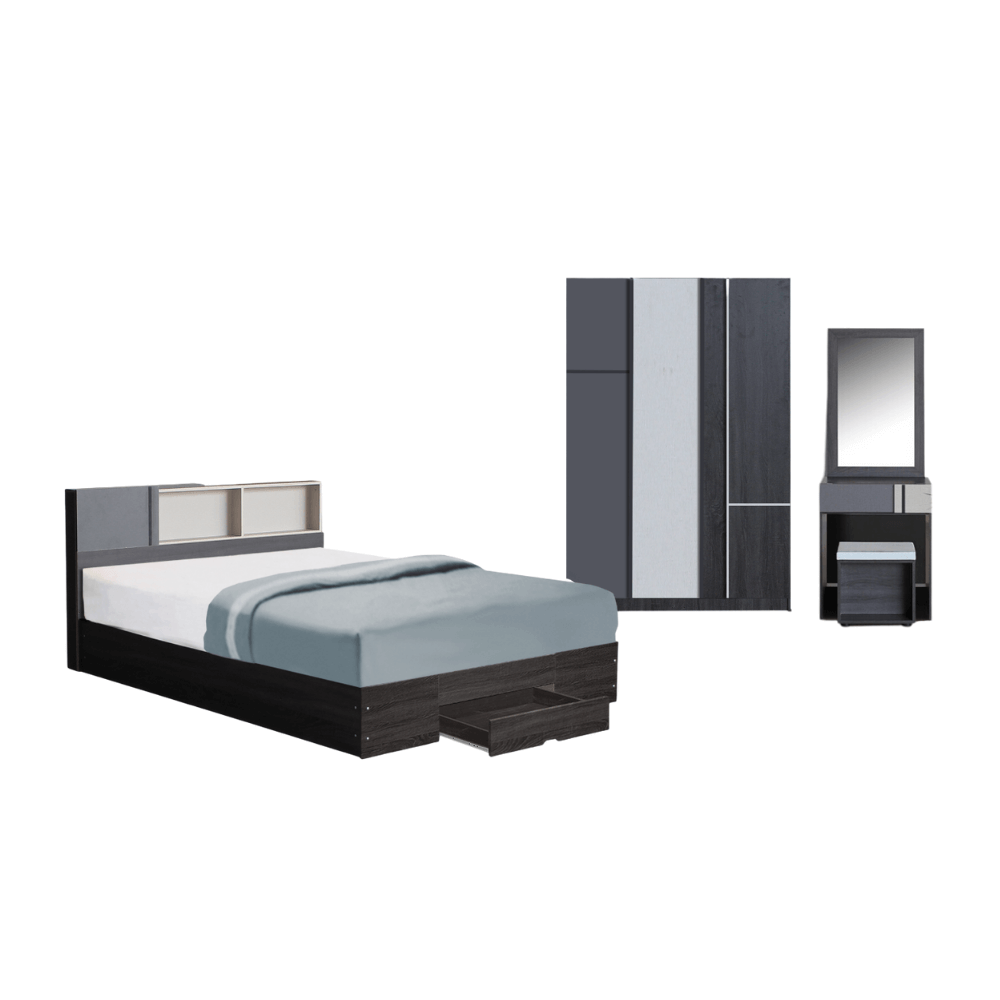 ชุดห้องนอน + ที่นอน PVC 6 ฟุต WISDOM DESIGN FURNITURE รุ่น AVA สี แอชบราวน์ ลิ้นชักท้ายเตียง_0