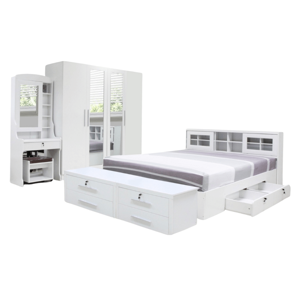 ชุดห้องนอน + ที่นอนสปริง 3.5 ฟุต WISDOM DESIGN FURNITURE รุ่น SALON SLIDE สี ขาว_0