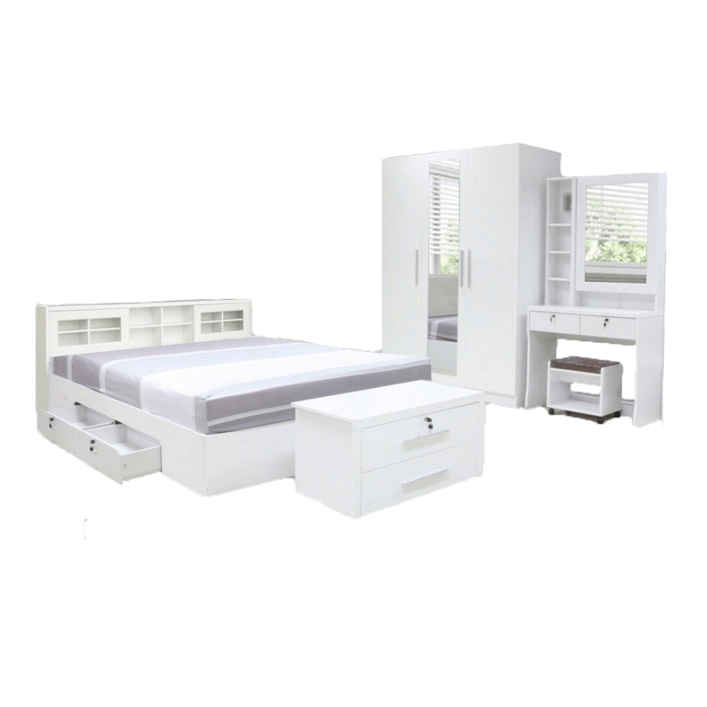 ชุดห้องนอน + ที่นอนสปริง 5 ฟุต WISDOM DESIGN FURNITURE รุ่น RADDER สีขาว_0