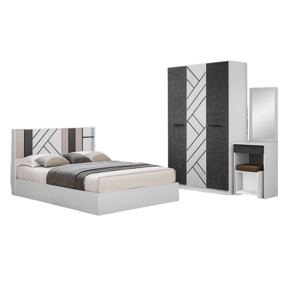ชุดห้องนอน + ที่นอน PVC 5 ฟุต WISDOM DESIGN FURNITURE รุ่น JERRY สีขาว/กราไฟท์_0
