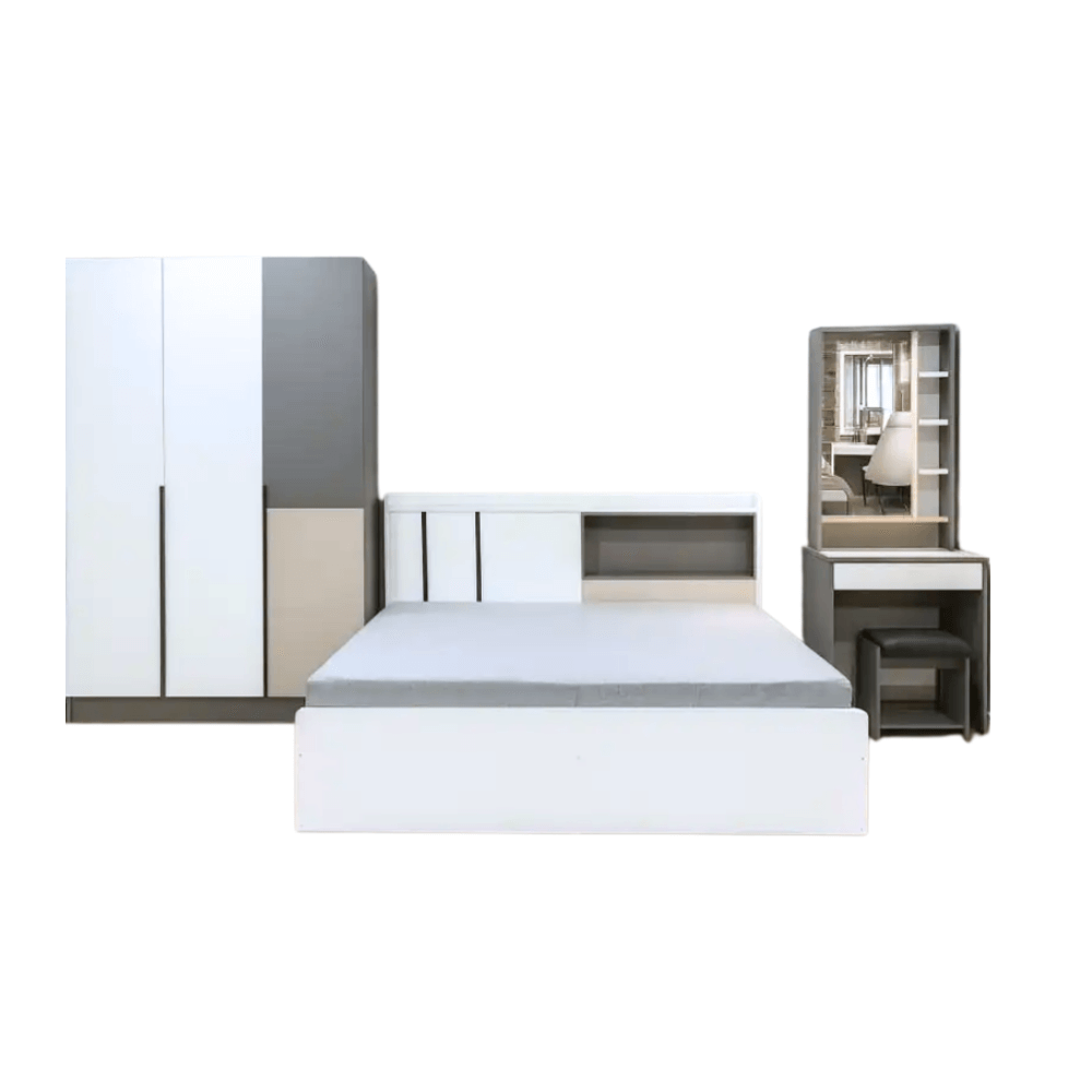 ชุดห้องนอน + ที่นอนสปริง 5 ฟุต WISDOM DESIGN FURNITURE รุ่น TRENDY สีเทา/ขาว_0