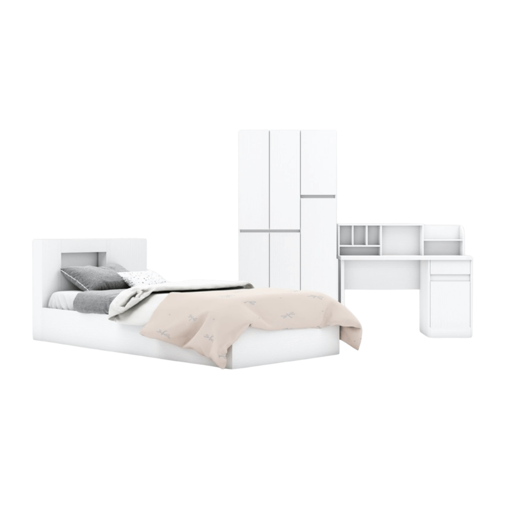 ชุดห้องนอน + ที่นอนสปริง 3.5 ฟุต WISDOM DESIGN FURNITURE รุ่น SCOOBY สีขาว_0