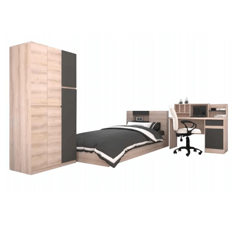ชุดห้องนอน + ที่นอน PVC 3.5 ฟุต WISDOM DESIGN FURNITURE รุ่น SCOOBY สีโซลิค/กราไฟท์_0