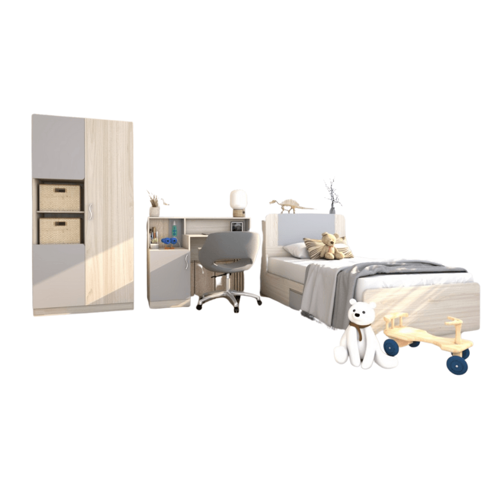 ชุดห้องนอน 3.5 ฟุต WISDOM DESIGN FURNITURE รุ่น FAMINGO1 สีไวท์โอ๊ค/เทา_0
