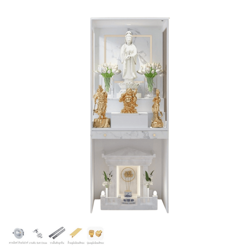 ตู้พระ WISDOM DESIGN FURNITURE รุ่น GO-03A ขนาด 80 ซม. สีขาว/มาร์เบิ้ล
