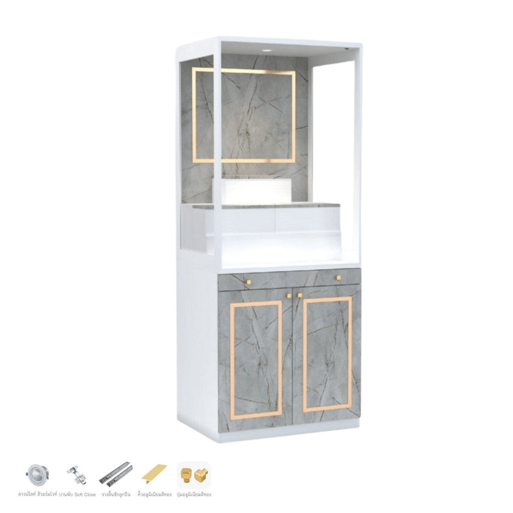 ตู้พระ WISDOM DESIGN FURNITURE รุ่น GO-03B ขนาด 80 ซม. สีขาว/ไลท์มาร์เบิ้ล