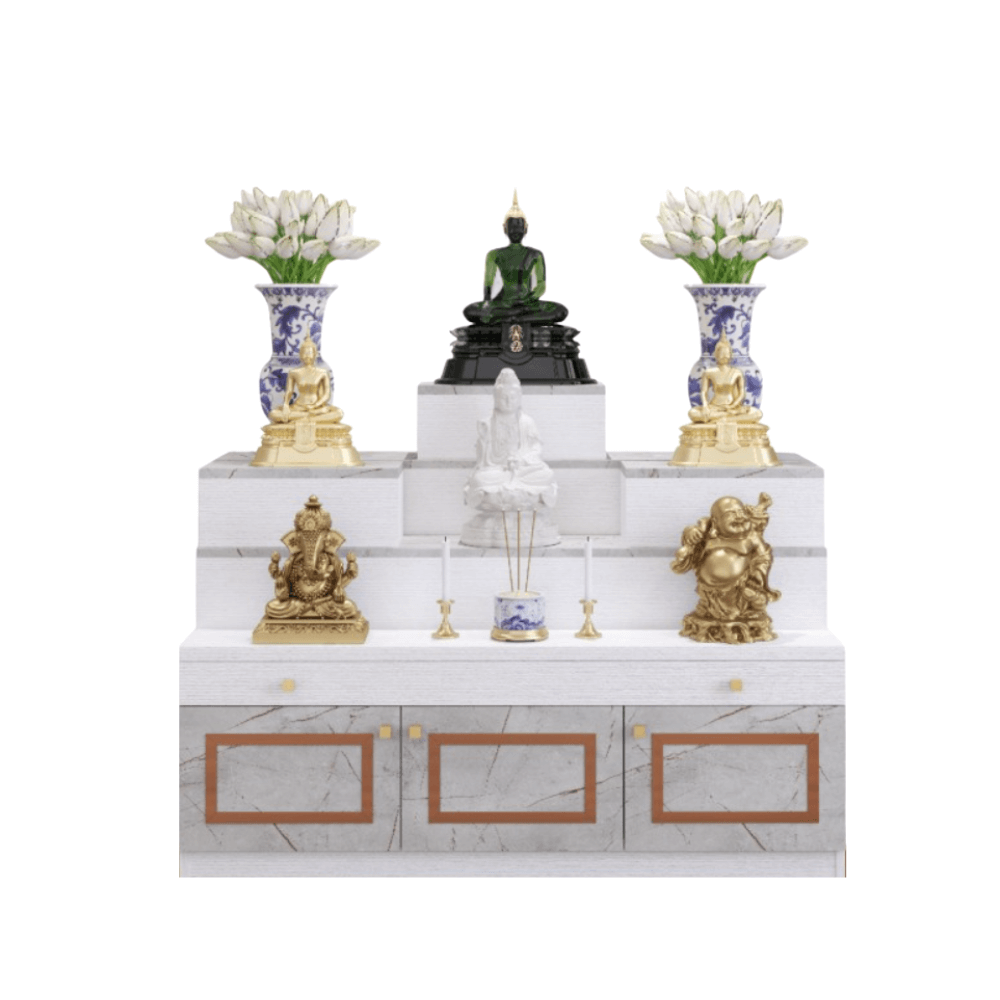 โต๊ะหมู่บูชา WISDOM DESIGN FURNITURE รุ่น GO-04 ขนาด 120 ซม. สีขาว/ไลท์มาร์เบิ้ล