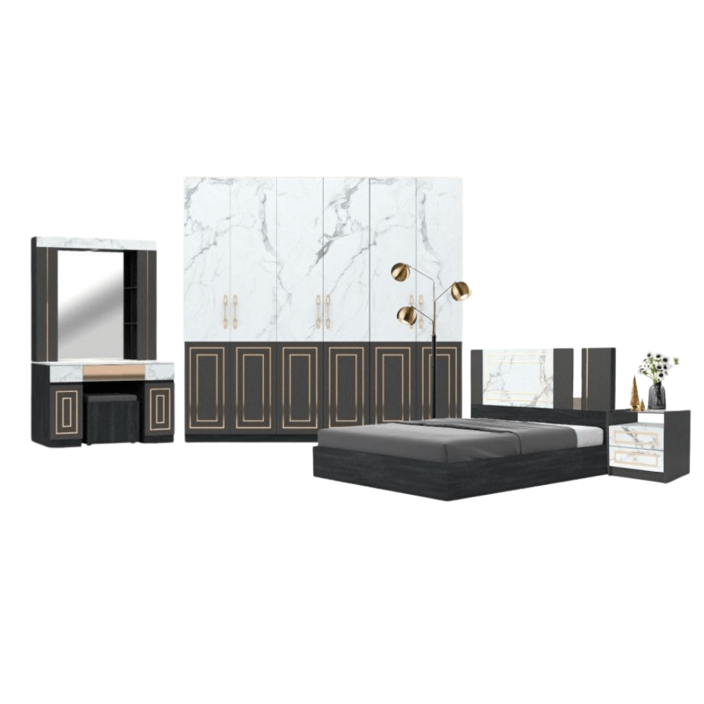 ชุดห้องนอน + ที่นอน PVC 6 ฟุต WISDOM DESIGN FURNITURE รุ่น CHARLOTTE สีแอชเกรย์/ซอฟท์มาร์เบิ้ล/ซิลค์
