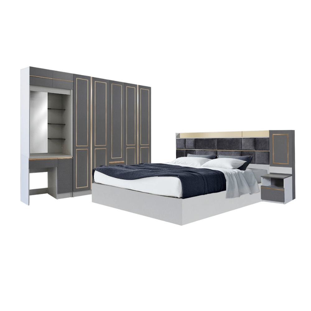 ชุดห้องนอน + ที่นอน PVC 6 ฟุต WISDOM DESIGN FURNITURE รุ่น BRAELYN 5 สียีนส์/กราไฟท์
