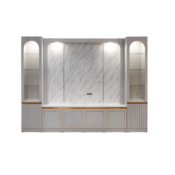 ตู้วางทีวี WISDOM DESIGN FURNITURE รุ่น MABEL 300 ซม. สีไลท์ยีนส์/ไวท์มาร์เบิ้ล