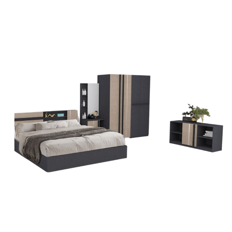 ชุดห้องนอน + ที่นอนสปริง 6 ฟุต WISDOM DESIGN FURNITURE รุ่น LUCIFER สียีนส์/คาปูชิโน่_0
