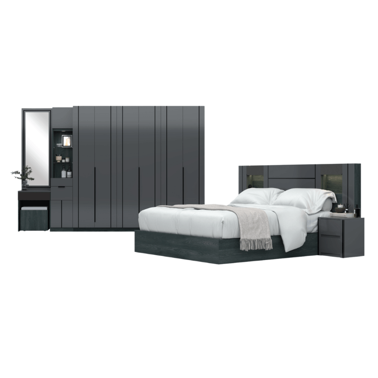 ชุดห้องนอน 6 ฟุต WISDOM DESIGN FURNITURE รุ่น ROYAL สีแอชเกรย์/กลอสซี่เกรย์_0