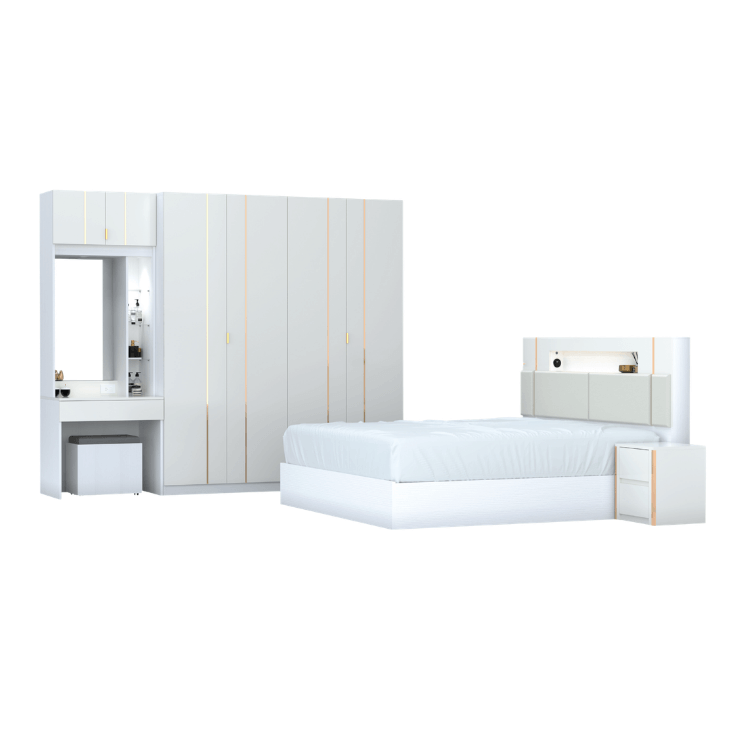 ชุดห้องนอน 6 ฟุต WISDOM DESIGN FURNITURE รุ่น NOBLE สีขาว/กลอสซี่ไวท์_0