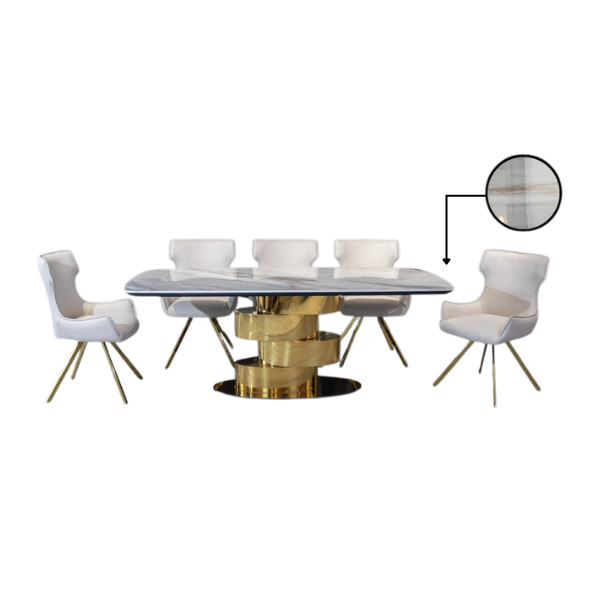 ชุดโต๊ะอาหารหินอ่อน 6 ที่นั่ง WISDOM DESIGN FURNITURE รุ่นฟิวเซีย 200 ซม. สีขาว