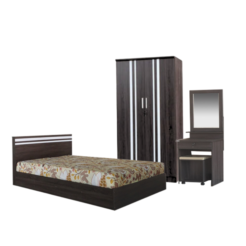 ชุดห้องนอน + ที่นอนสปริง 5 ฟุต WISDOM DESIGN FURNITURE รุ่น SUPER SAVE สีแอชบราวน์