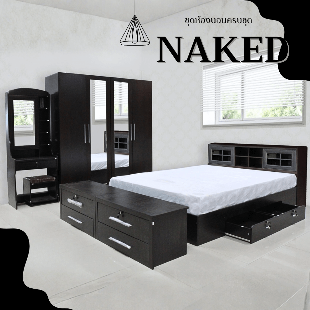 ชุดห้องนอน 6 ฟุต WISDOM DESIGN FURNITURE รุ่น NAKED1 สี โอ๊ค