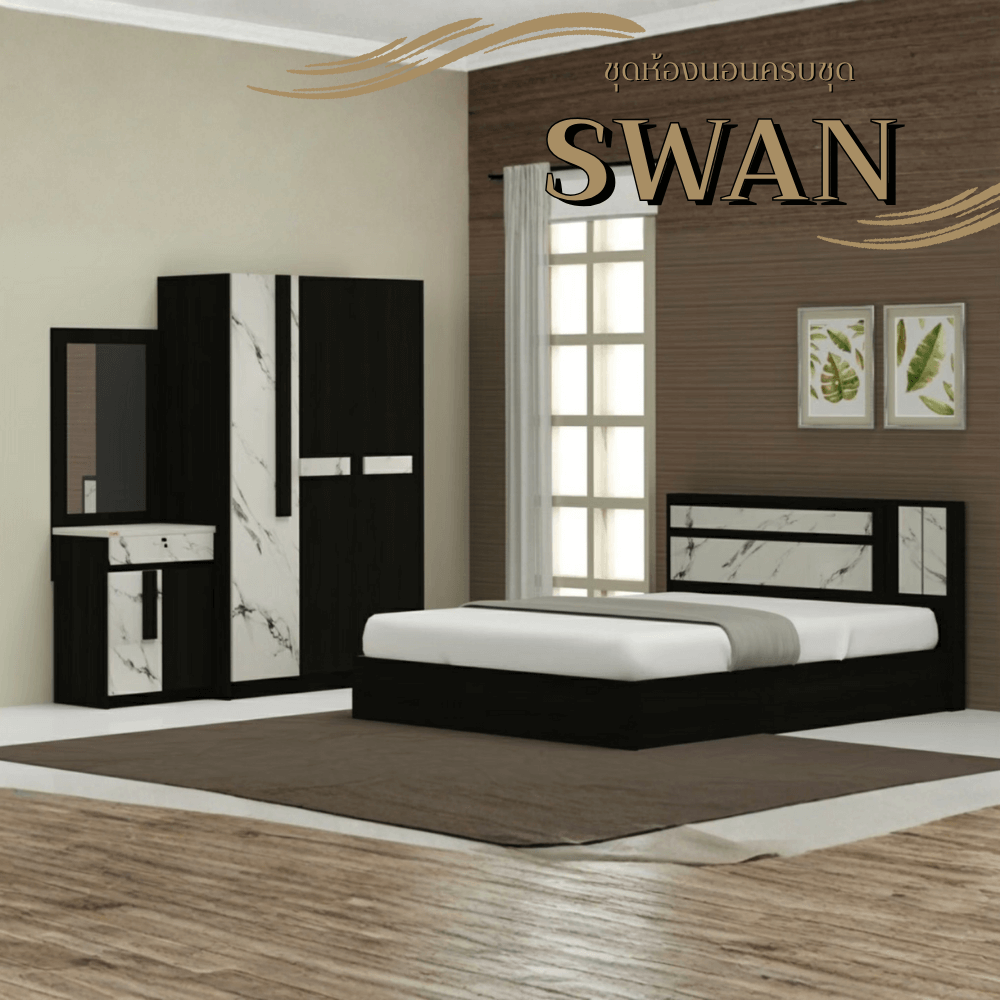ชุดห้องนอน 6 ฟุต WISDOM DESIGN FURNITURE รุ่น SWAN สี โอ๊ค/หินอ่อน