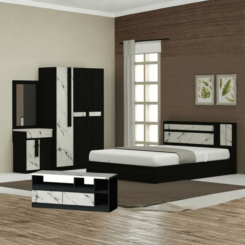 ชุดห้องนอน 5 ฟุต WISDOM DESIGN FURNITURE รุ่น SWAN PLUS สี โอ๊ค/หินอ่อน_1