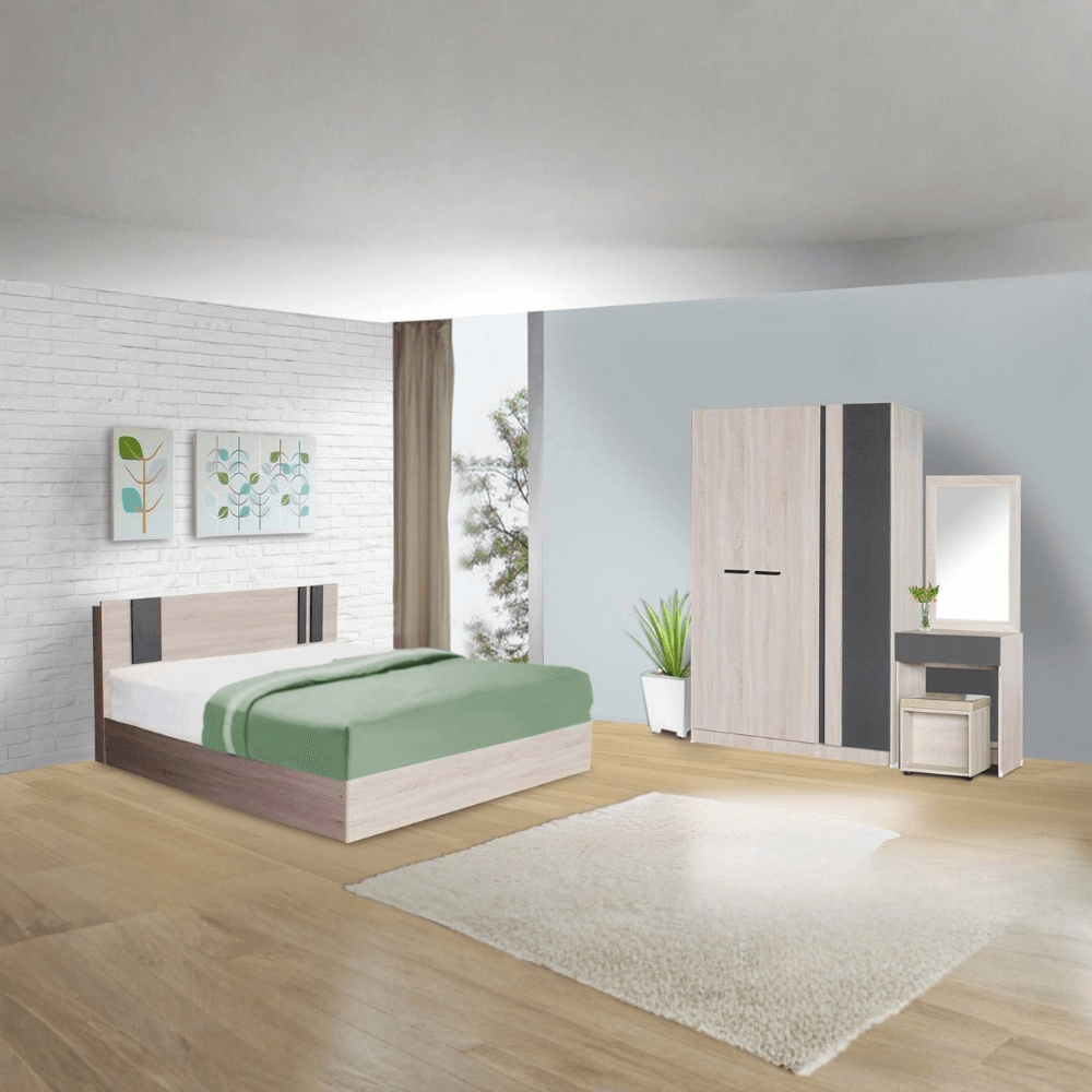 ชุดห้องนอน 6 ฟุต WISDOM DESIGN FURNITURE รุ่น GLORY สี โซลิค/กราไฟท์