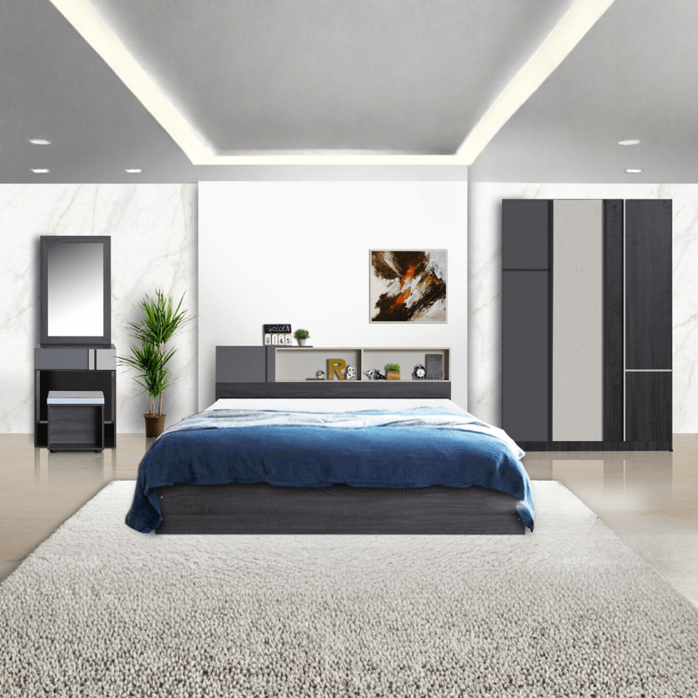 ชุดห้องนอน + ที่นอน 6 ฟุต WISDOM DESIGN FURNITURE รุ่น AVA สี แอชบราวน์