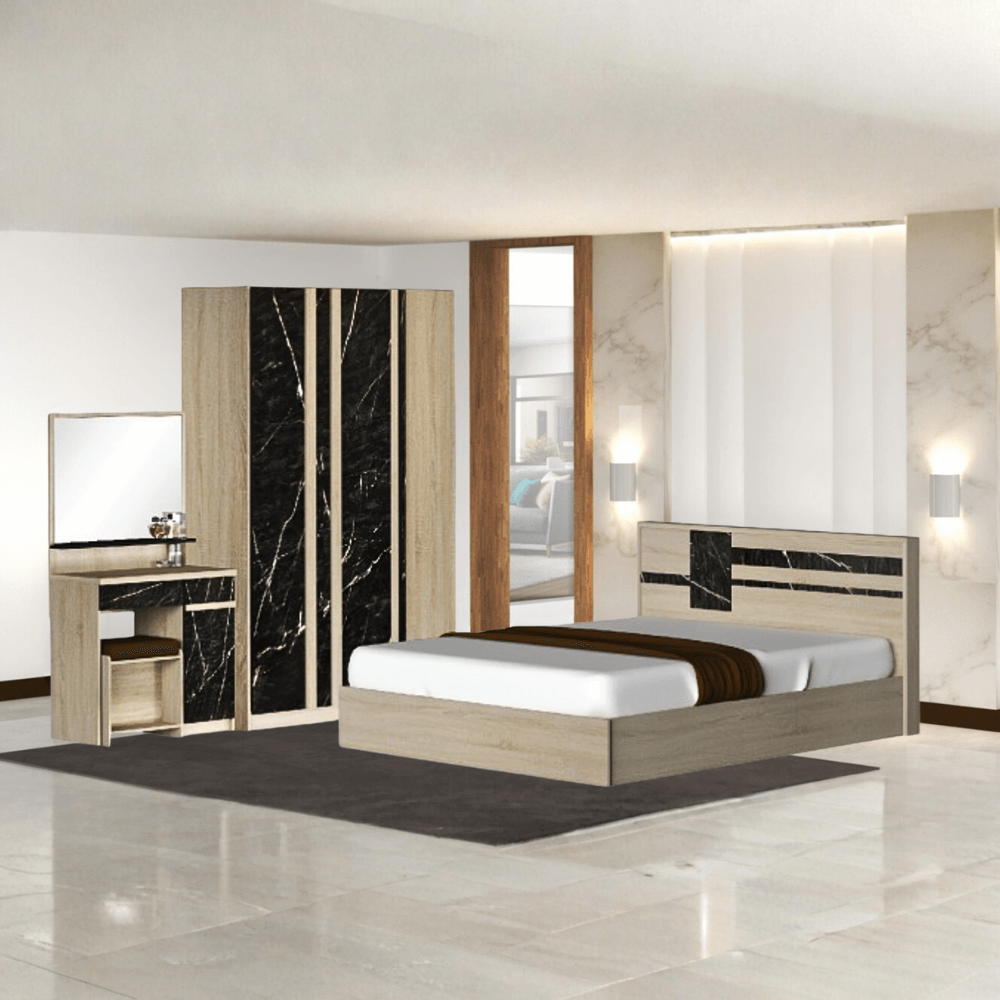ชุดห้องนอน + ที่นอน 5 ฟุต WISDOM DESIGN FURNITURE รุ่น GALAXY สี โซลิค/หิน