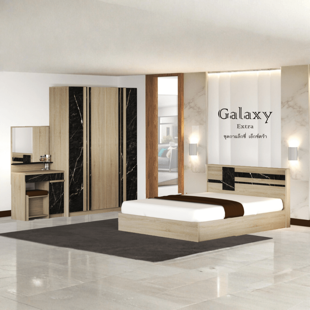 ชุดห้องนอน + ที่นอน 6 ฟุต WISDOM DESIGN FURNITURE รุ่น GALAXY EXTRA สี โซลิค/หิน