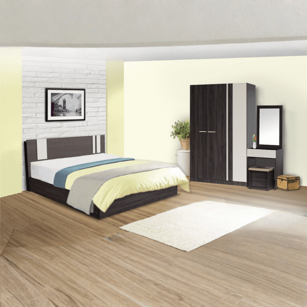 ชุดห้องนอน + ที่นอนสปริง 5 ฟุต WISDOM DESIGN FURNITURE รุ่น GLORY สี แอชบราวน์/เบจ_1