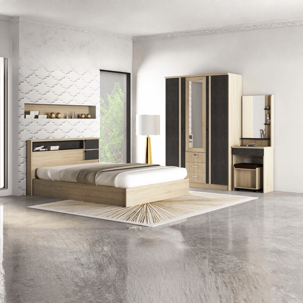ชุดห้องนอน + ที่นอน PVC 6 ฟุต WISDOM DESIGN FURNITURE รุ่น BENNER สี โซลิค/กราไฟท์_1
