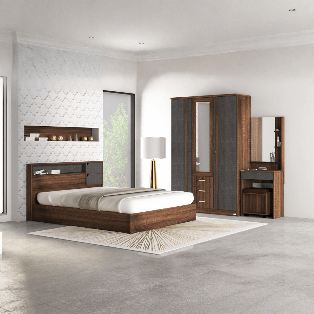 ชุดห้องนอน 6 ฟุต WISDOM DESIGN FURNITURE รุ่น BENNER สี วอลนัท/กราไฟท์_1