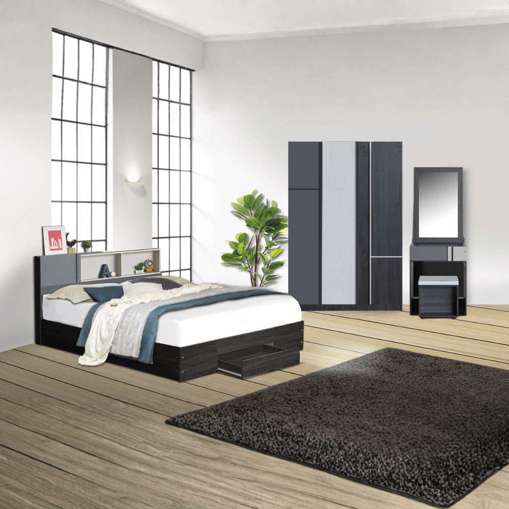 ชุดห้องนอน + ที่นอน PVC 5 ฟุต WISDOM DESIGN FURNITURE รุ่น AVA สี แอชบราวน์ ลิ้นชักท้ายเตียง_1