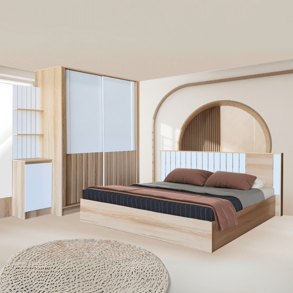 ชุดห้องนอน + ที่นอนสปริง 6 ฟุต WISDOM DESIGN FURNITURE รุ่น AMANDA สี แอช/ขาว_1