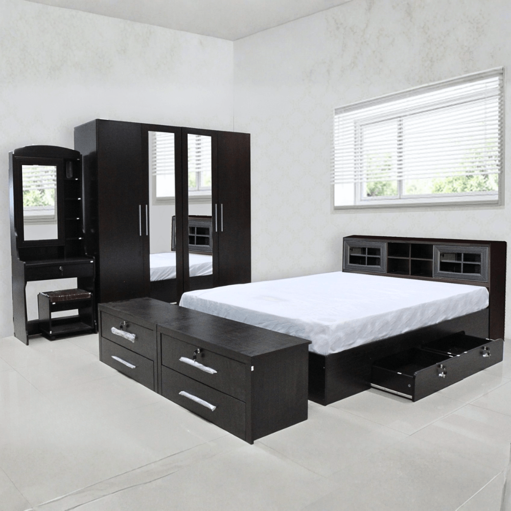 ชุดห้องนอน + ที่นอนสปริง 3.5 ฟุต WISDOM DESIGN FURNITURE รุ่น SALON SLIDE สี โอ๊ค_1