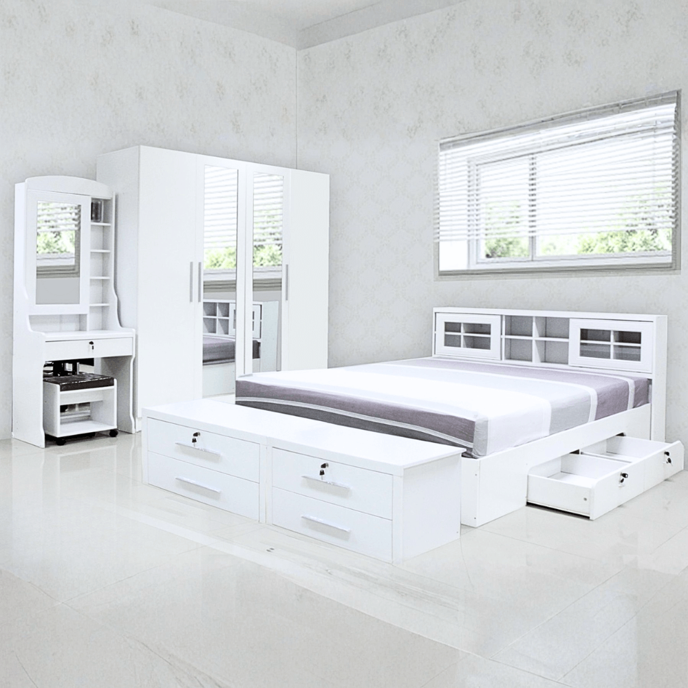 ชุดห้องนอน + ที่นอน PVC 3.5 ฟุต WISDOM DESIGN FURNITURE รุ่น SALON SLIDE สี ขาว_1
