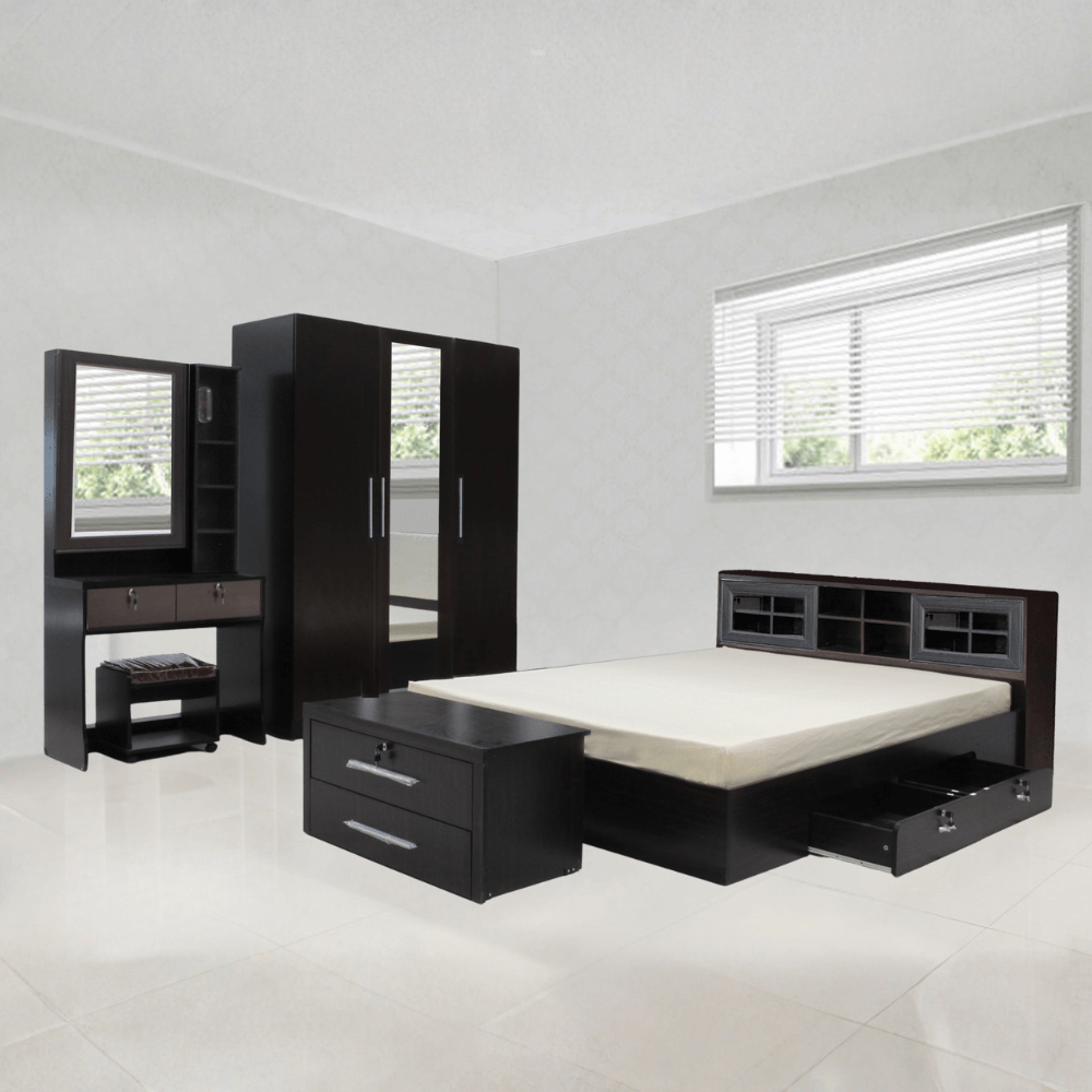 ชุดห้องนอน + ที่นอน PVC 5 ฟุต WISDOM DESIGN FURNITURE รุ่น RADDER สีโอ๊ค_1