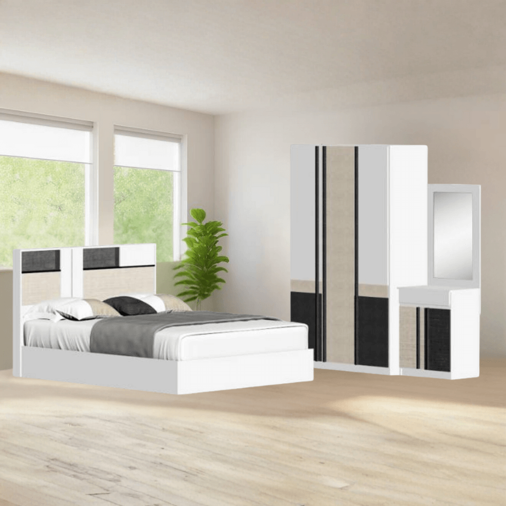 ชุดห้องนอน + ที่นอนสปริง 5 ฟุต WISDOM DESIGN FURNITURE รุ่น TOMMY สีขาว/เบจ_1