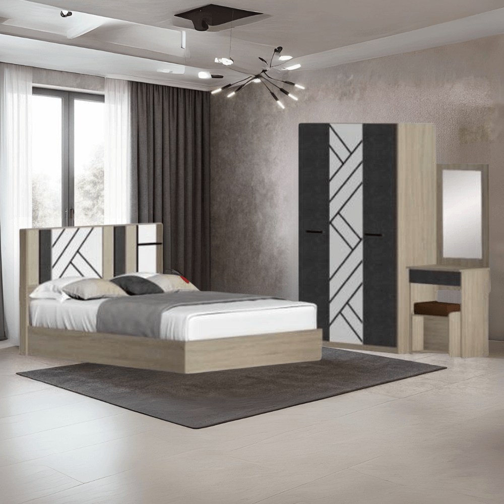 ชุดห้องนอน + ที่นอนสปริง 5 ฟุต WISDOM DESIGN FURNITURE รุ่น JERRY สี โซลิค/กราไฟท์_1