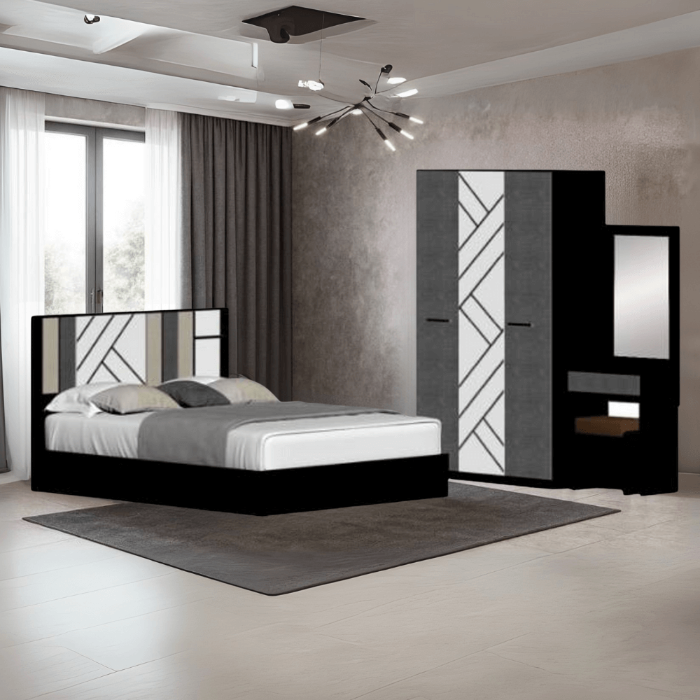 ชุดห้องนอน + ที่นอน PVC 5 ฟุต WISDOM DESIGN FURNITURE รุ่น JERRY สีโอ๊ค/กราไฟท์_1