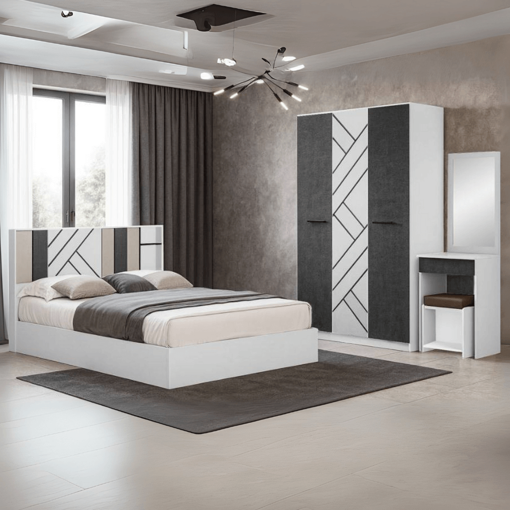 ชุดห้องนอน + ที่นอน PVC 6 ฟุต WISDOM DESIGN FURNITURE รุ่น JERRY สีขาว/กราไฟท์_1
