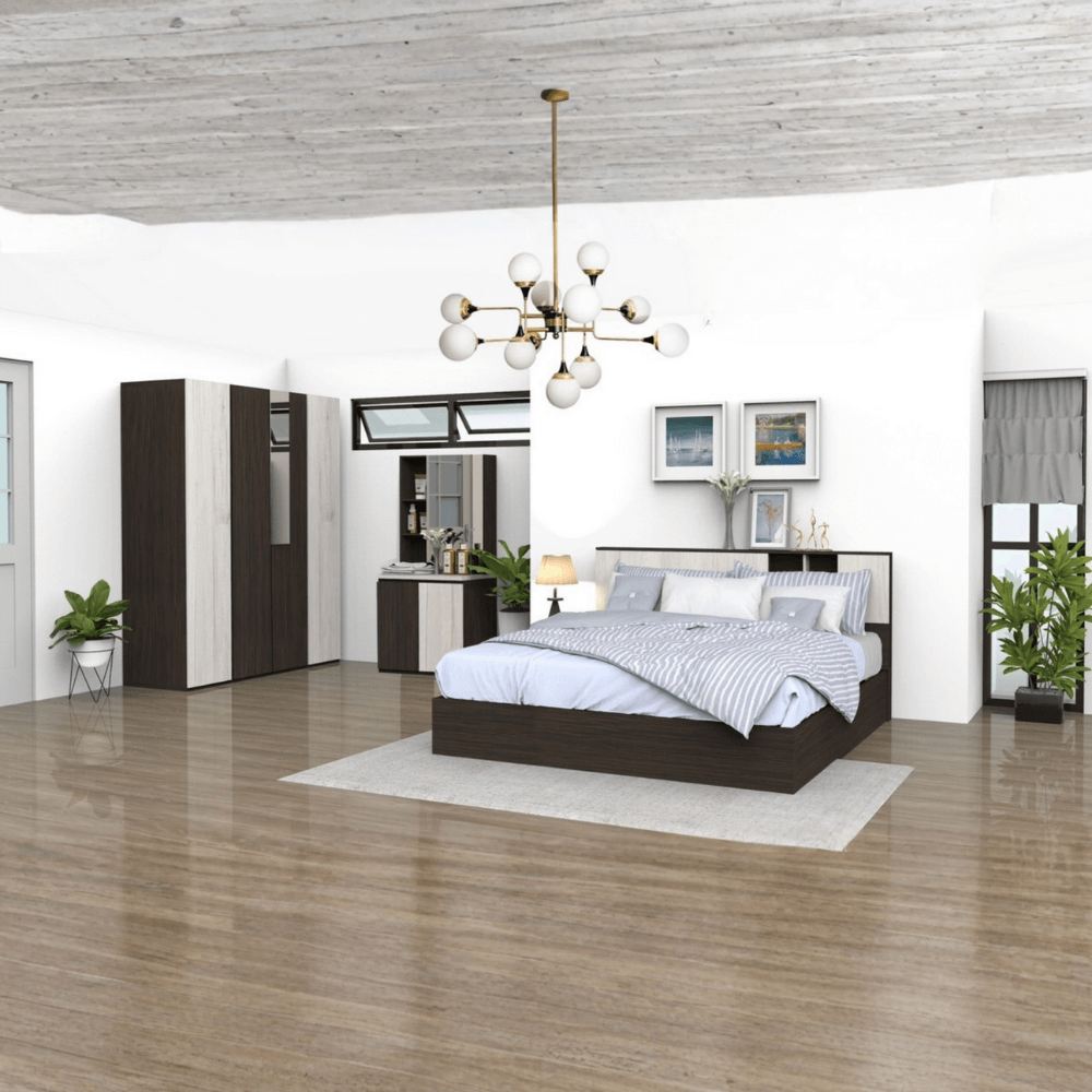 ชุดห้องนอน 6 ฟุต WISDOM DESIGN FURNITURE รุ่น RICHES สีไวท์/โอ๊ค_1