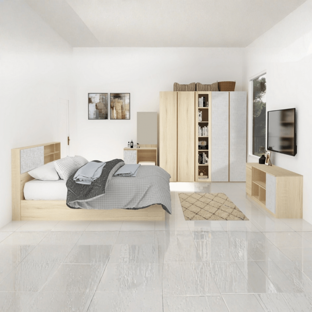 ชุดห้องนอน + ที่นอนสปริง 6 ฟุต WISDOM DESIGN FURNITURE รุ่น ODINEY สีโคโค่นัท_1