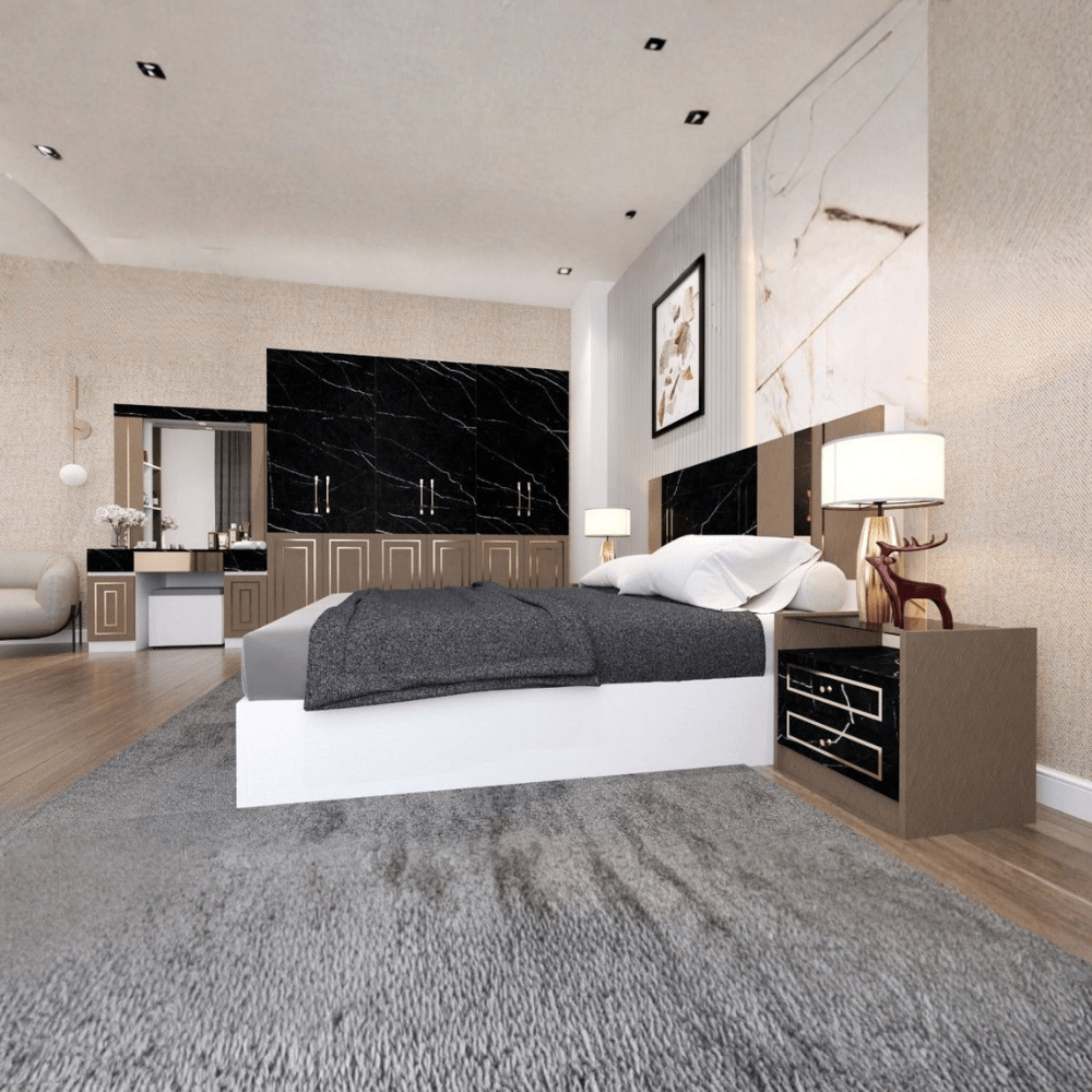 ชุดห้องนอน + ที่นอนสปริง 5 ฟุต WISDOM DESIGN FURNITURE รุ่น CHARLOTTE สีขาว/ดาร์คมาร์เบิ้ล/ฟอสซิลค์_1