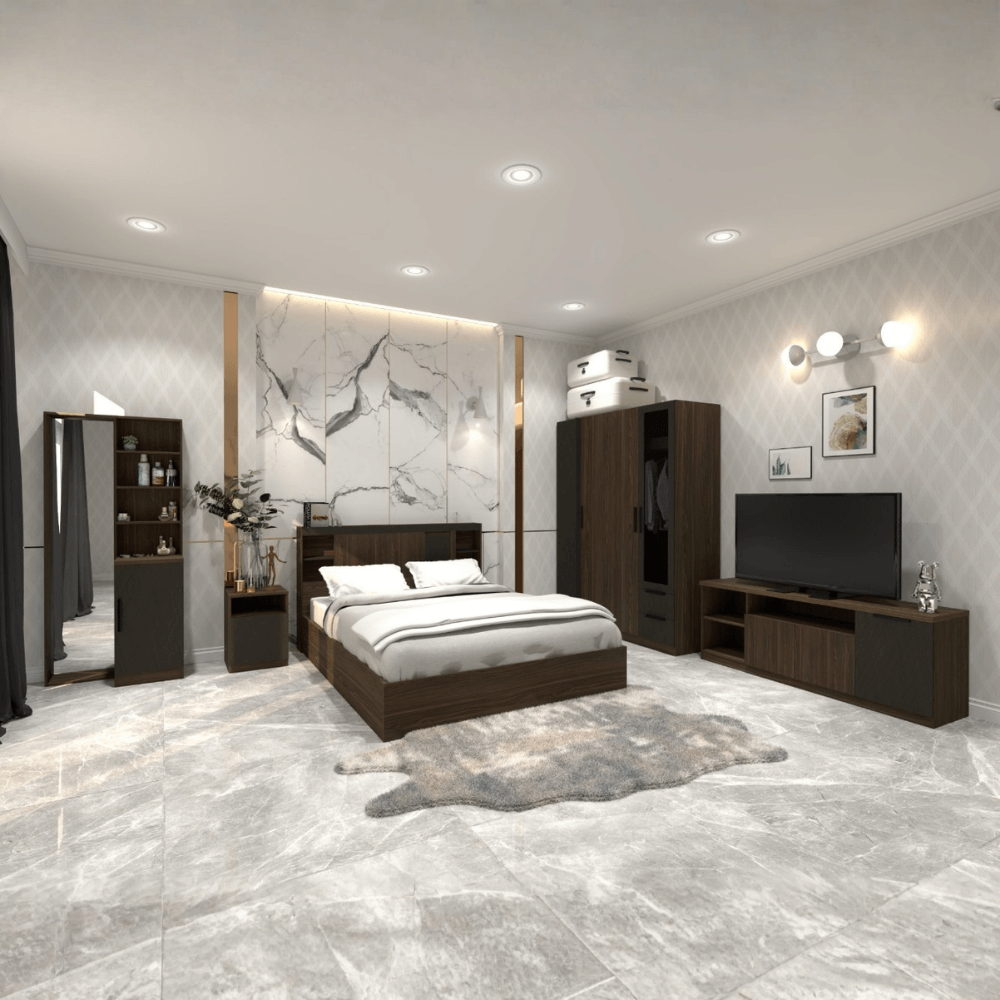 ชุดห้องนอน 6 ฟุต WISDOM DESIGN FURNITURE รุ่น VIDA1 สีมอคค่า/ซิลค์