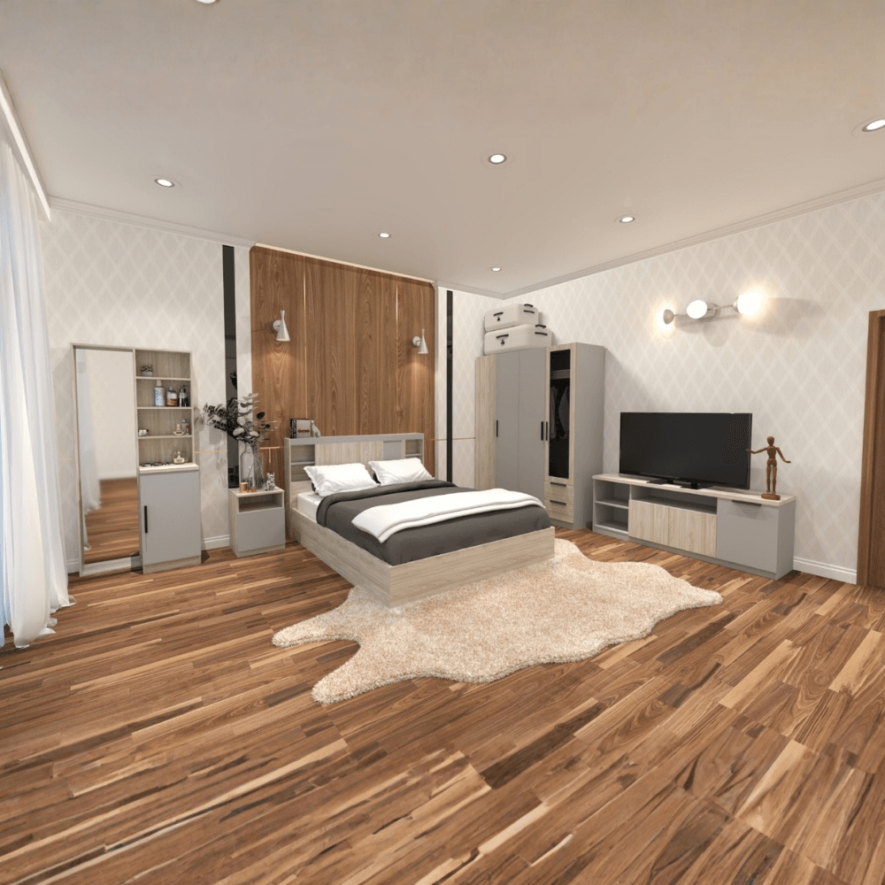 ชุดห้องนอน 6 ฟุต WISDOM DESIGN FURNITURE รุ่น VIDA1 สีไวท์โอ๊ค/เทา