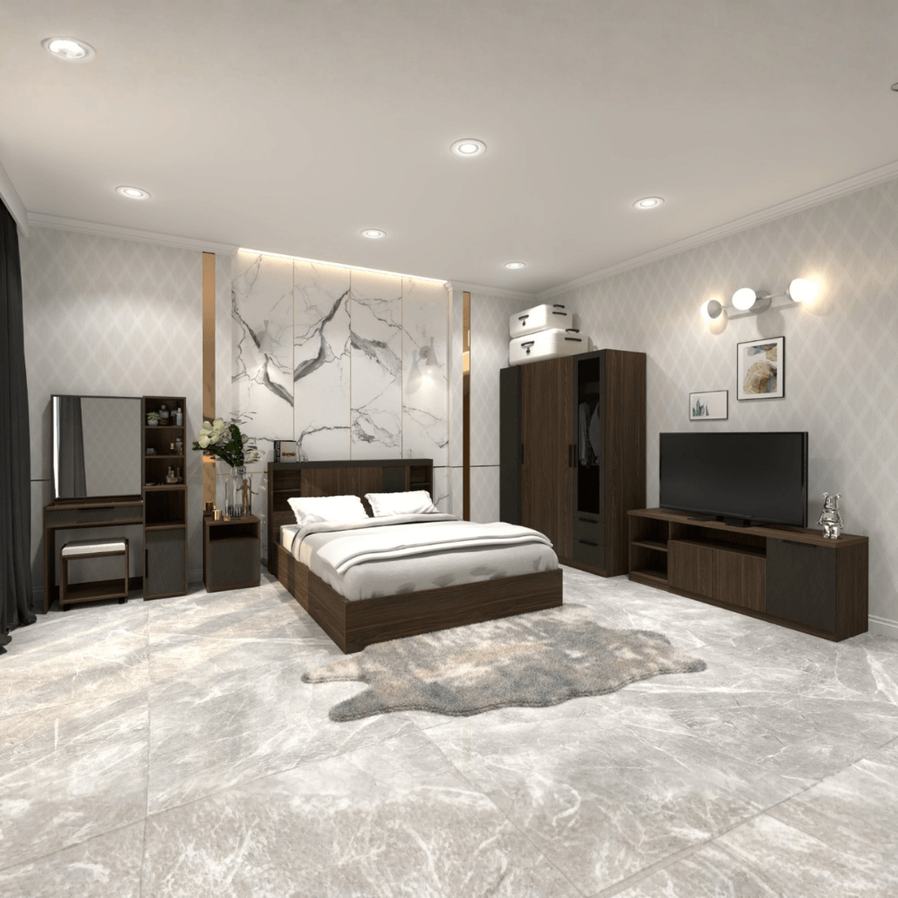 ชุดห้องนอน + ที่นอนสปริง 6 ฟุต WISDOM DESIGN FURNITURE รุ่น VIDA2 สีมอคค่า/ซิลค์