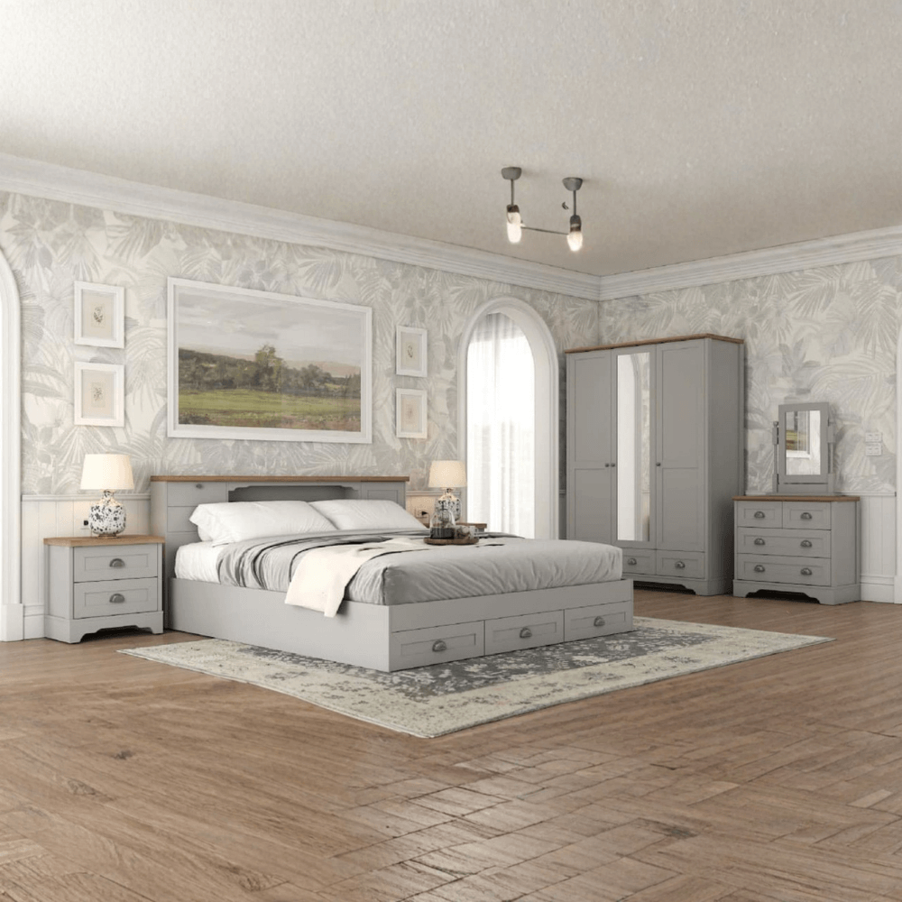 ชุดห้องนอน + ที่นอนสปริง 5 ฟุต WISDOM DESIGN FURNITURE รุ่น JASMINE สีเทา/โซลิค