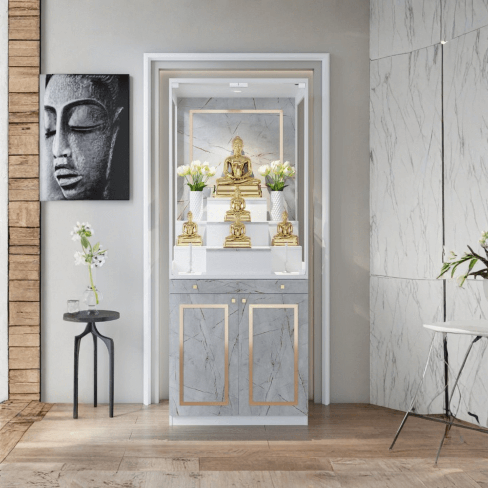 ตู้พระ WISDOM DESIGN FURNITURE รุ่น GO-03C ขนาด 80 ซม. สีขาว/ไลท์มาร์เบิ้ล