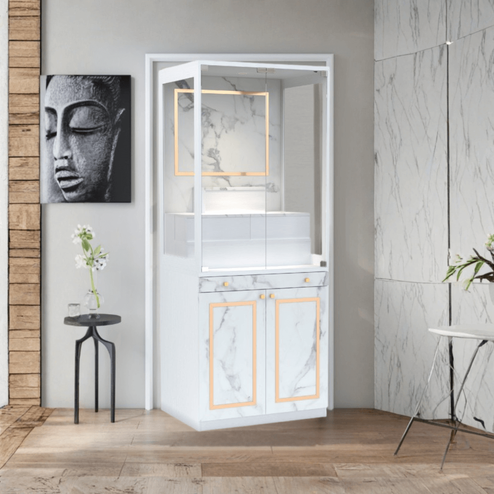 ตู้พระ WISDOM DESIGN FURNITURE รุ่น GO-03C ขนาด 80 ซม. สีขาว/บราวน์มาร์เบิ้ล
