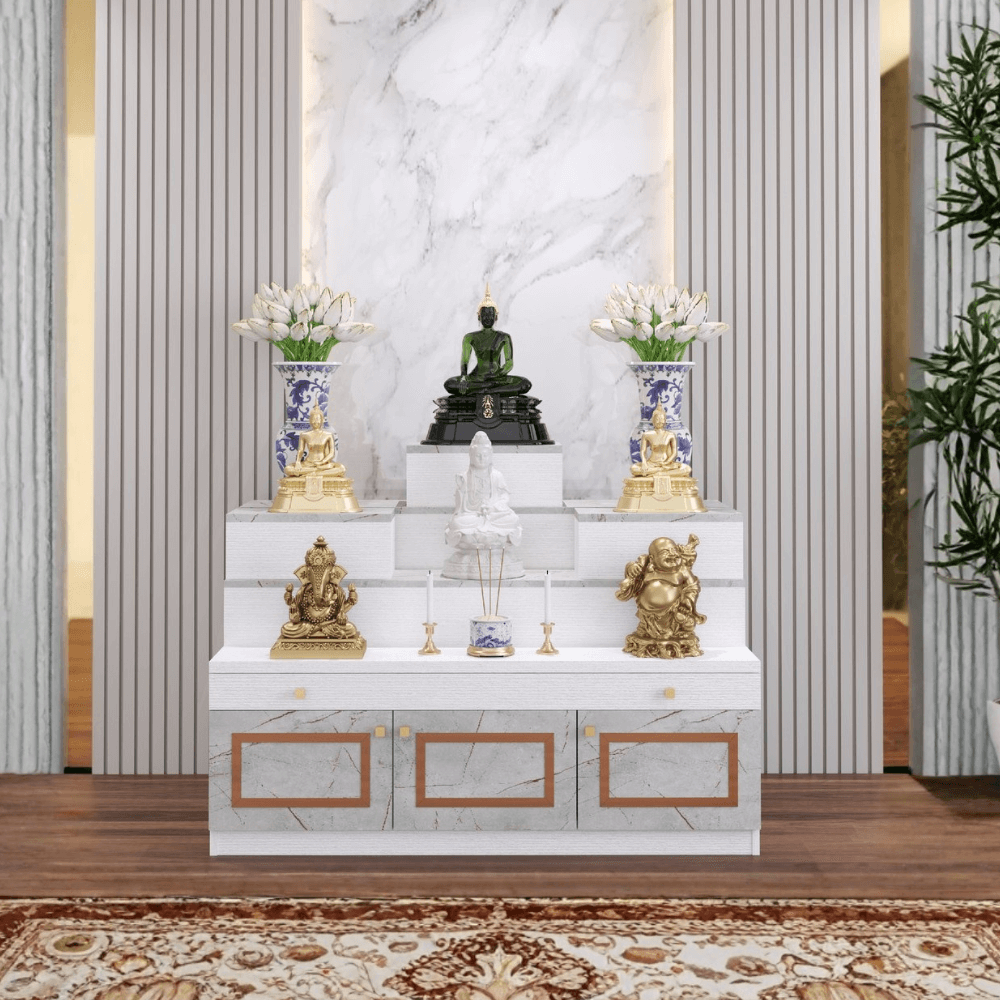 โต๊ะหมู่บูชา WISDOM DESIGN FURNITURE รุ่น GO-04 ขนาด 120 ซม. สีขาว/ไลท์มาร์เบิ้ล